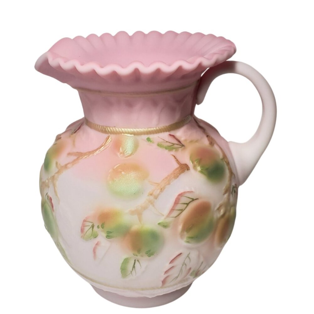 Large Fenton Burmese 'Apple Delight' Pitcher Ltd Ed. 27/250 – Hand Painted